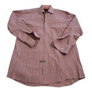 Tattersall London Red Plaid‎ button down shirt men's size 16 32/33